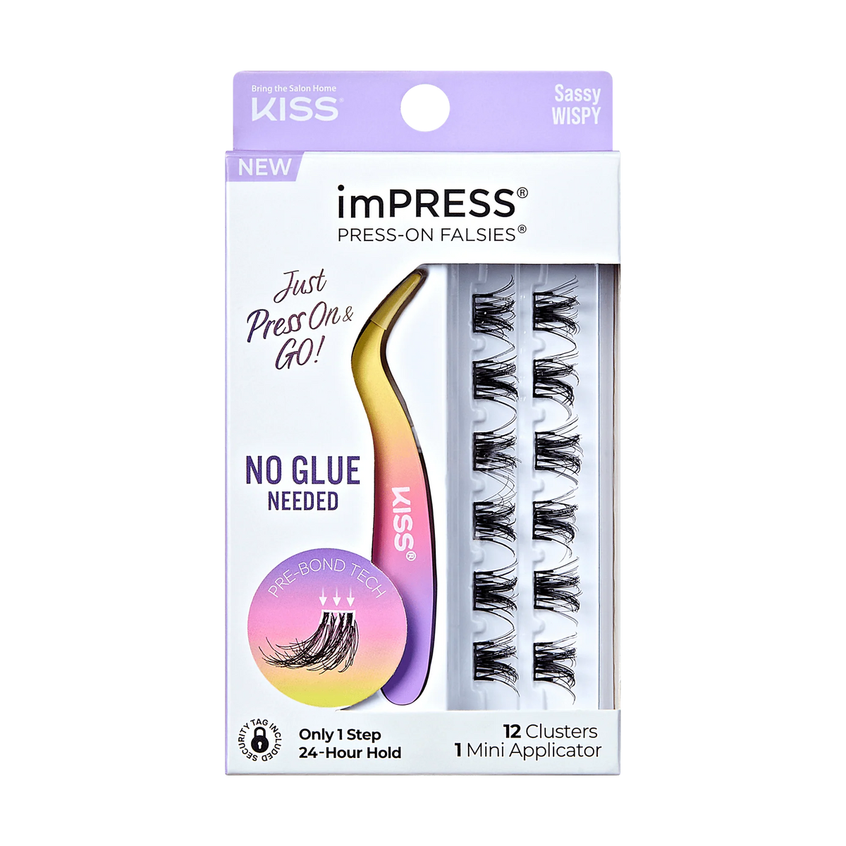 Impress Falsies Self Adhesive Eyelashes, 12 Lash Clusters + Applicator - Sassy