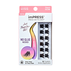 Impress Falsies Self Adhesive Eyelashes, 12 Lash Clusters + Applicator - Elegant