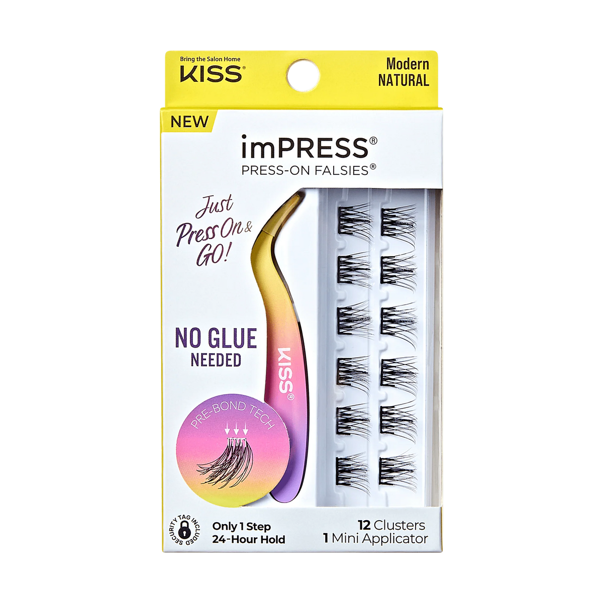 Impress Falsies Self Adhesive Eyelashes, 12 Lash Clusters + Applicator - Modern