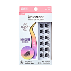 Impress Falsies Self Adhesive Eyelashes, 12 Lash Clusters + Applicator - Bold