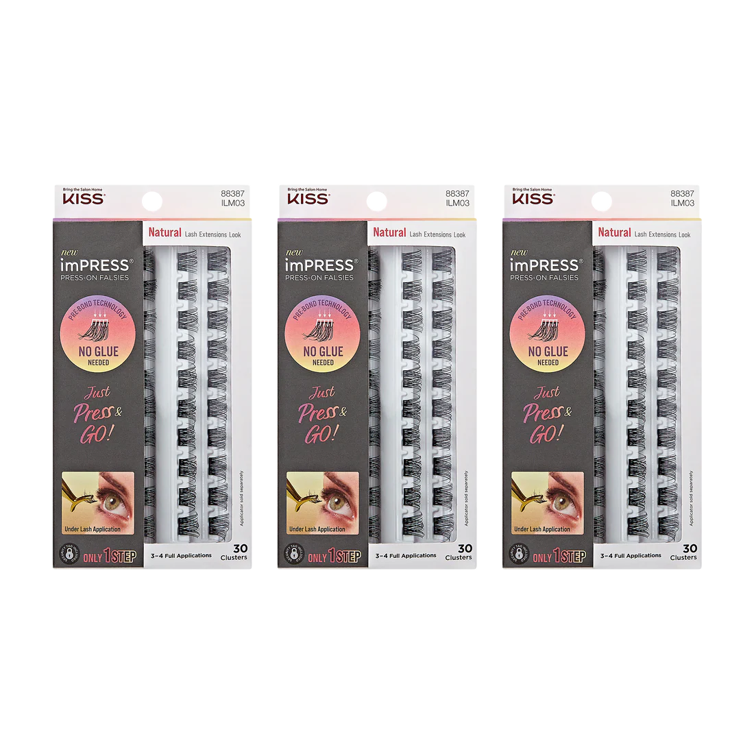 Impress Press-On Falsies 3-Pack Natural Clusters Bundle