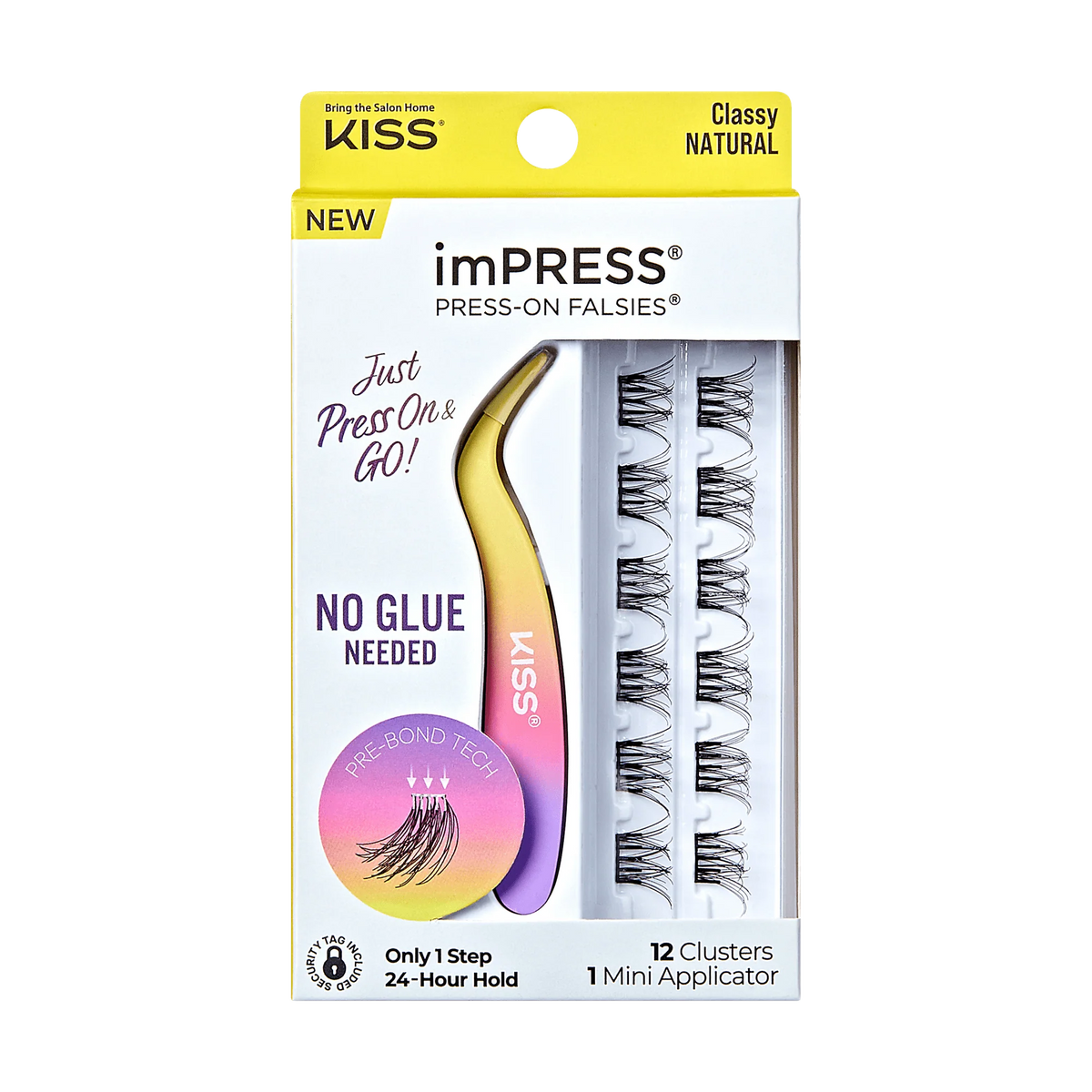 Impress Falsies Self Adhesive Eyelashes, 12 Lash Clusters + Applicator - Classy