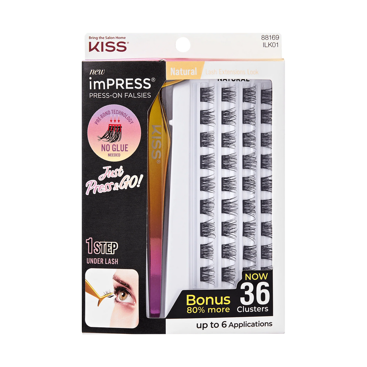 Impress Falsies Self Adhesive Eyelashes, 36 Lash Clusters - Natural