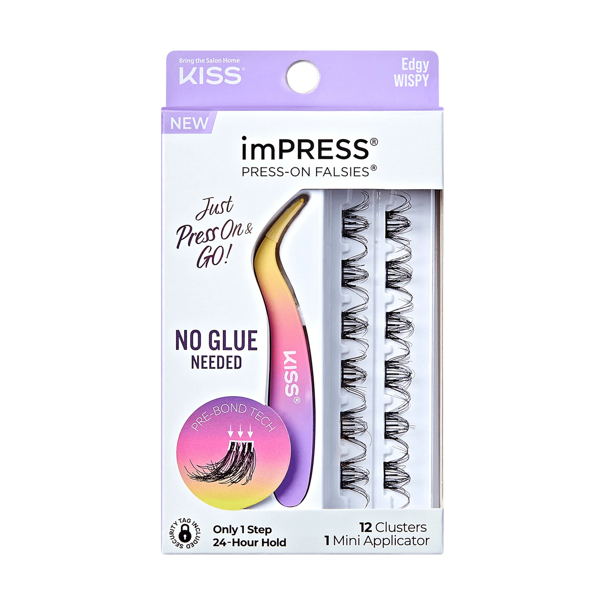 Impress Falsies Self Adhesive Eyelashes, 12 Lash Clusters + Applicator - Edgy