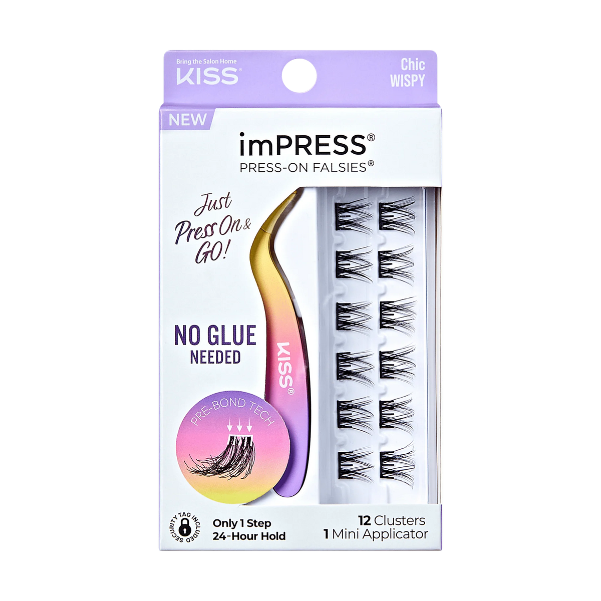 Impress Falsies Self Adhesive Eyelashes, 12 Lash Clusters + Applicator - Chic