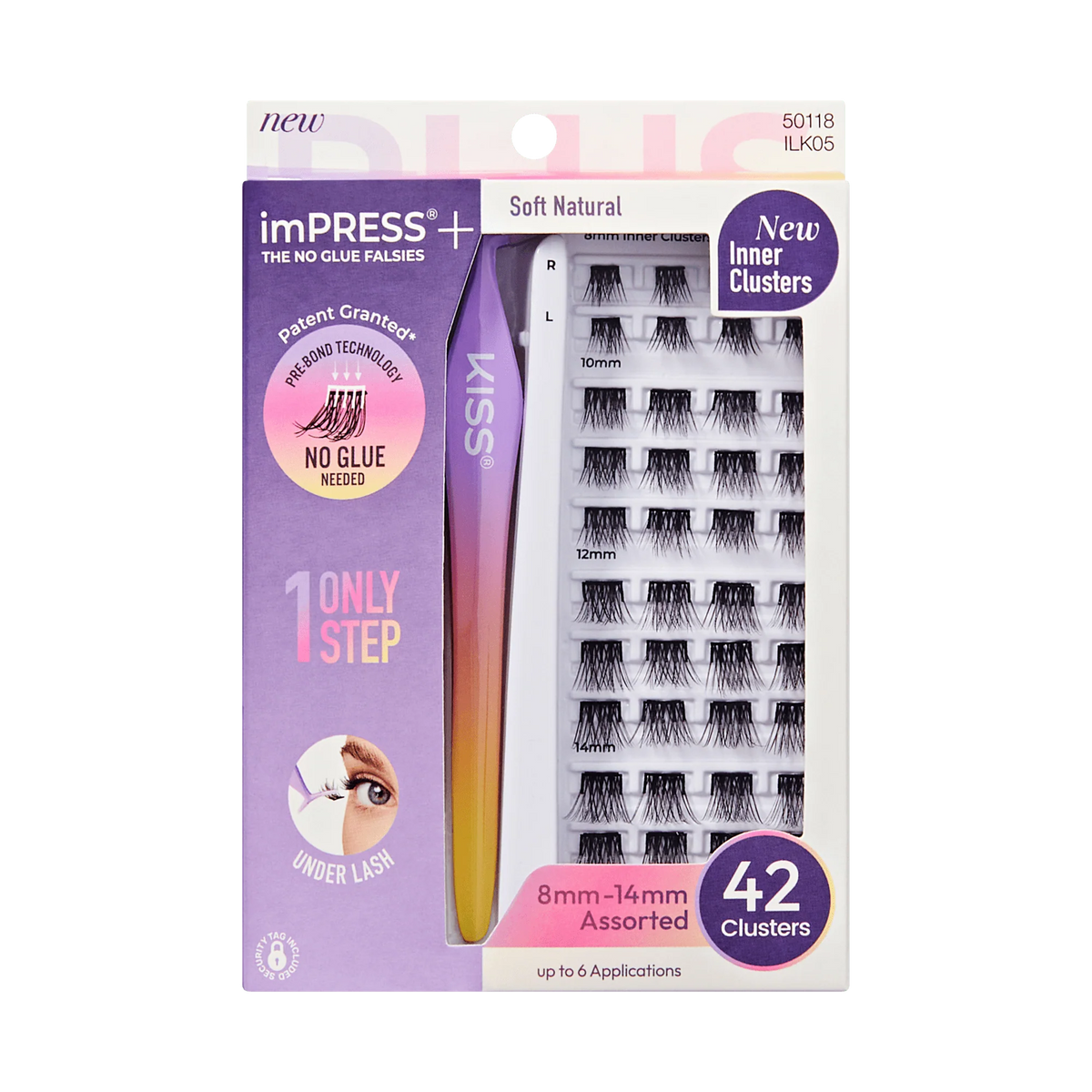 Impress+ Press On Self Adhesive Eyelashes, 42 Lash Clusters - Soft Natural