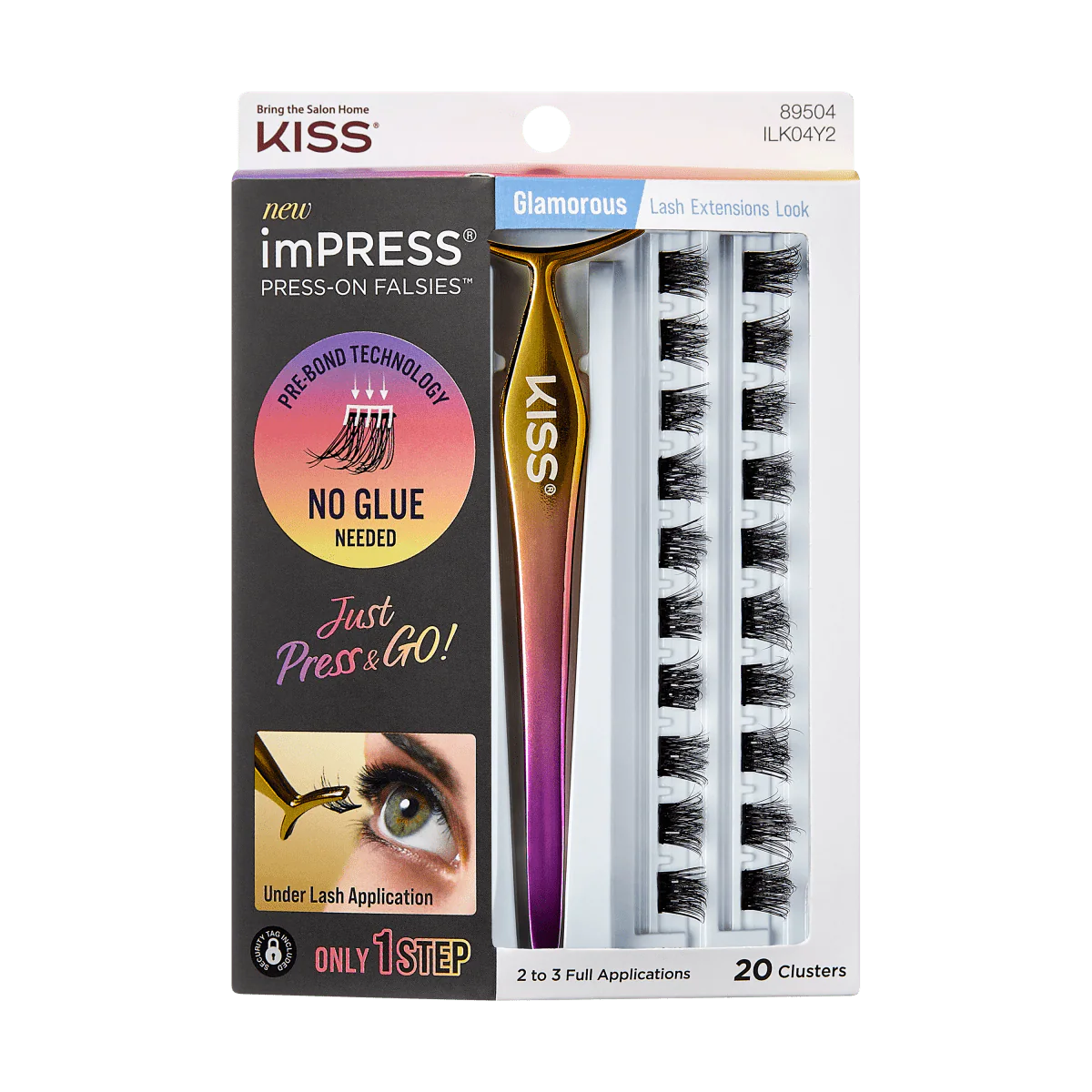 Impress Falsies Self Adhesive Eyelashes, 20 Lash Clusters - Glamorous