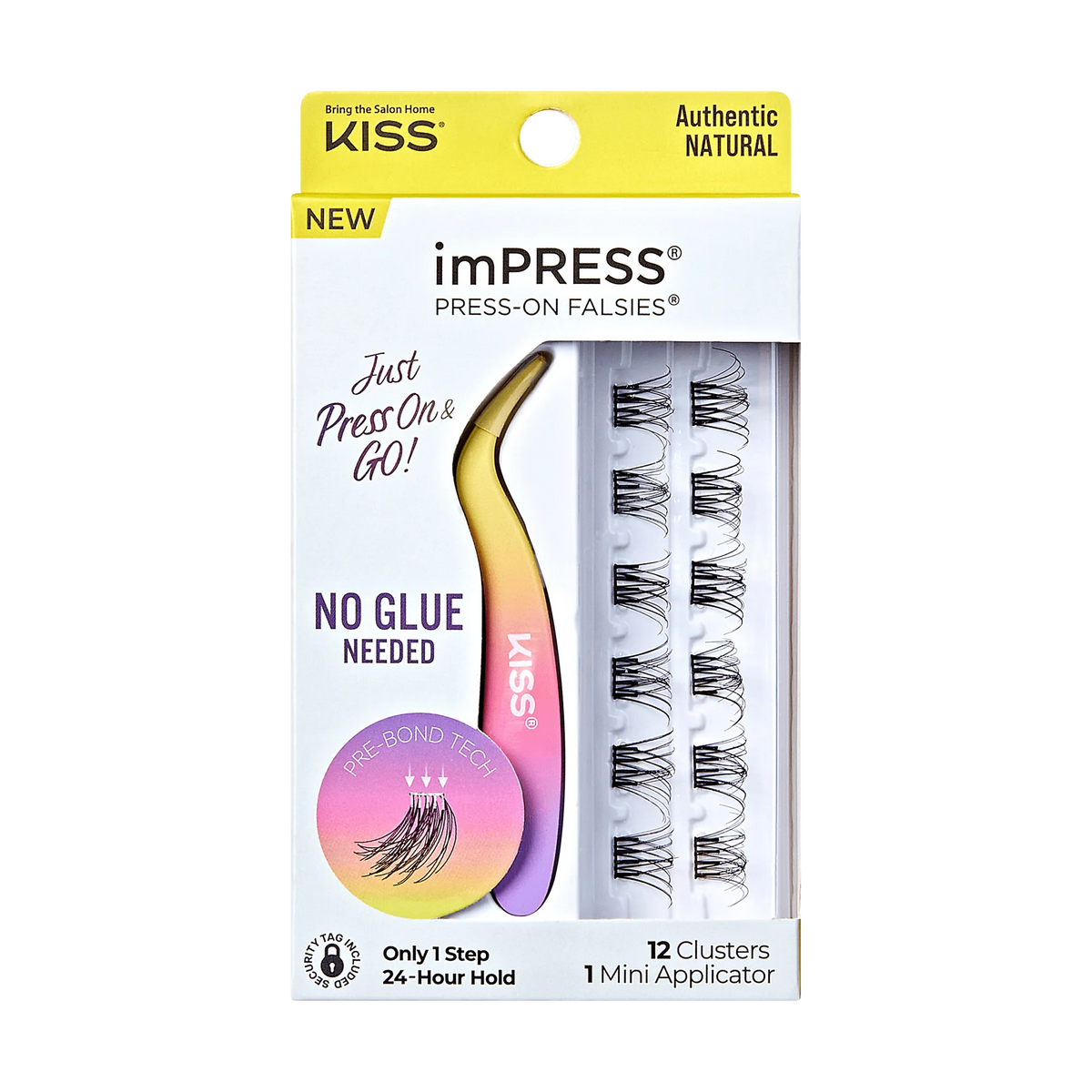 Impress Falsies Self Adhesive Eyelashes, 12 Lash Clusters + Applicator - Authentic