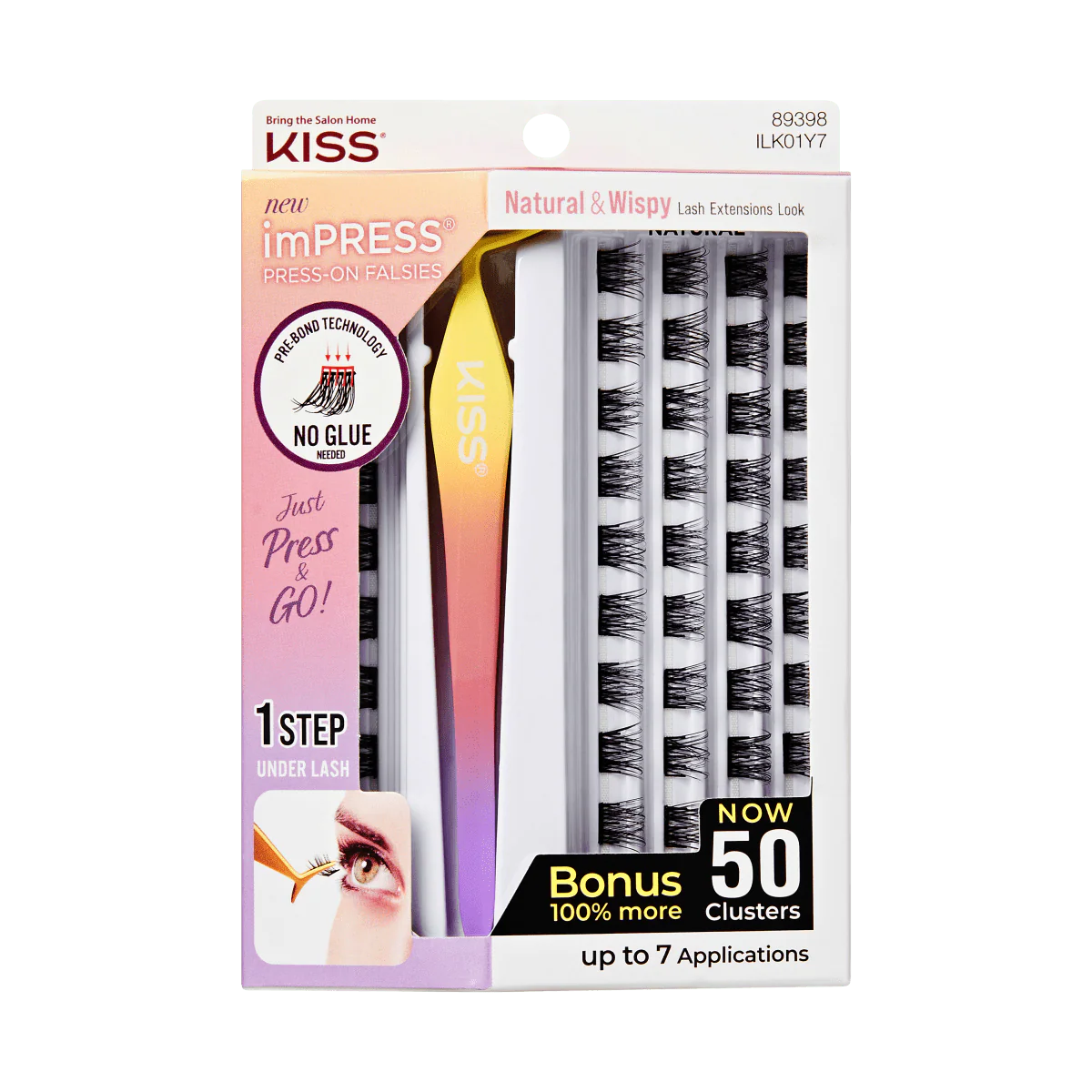 Impress Falsies Self Adhesive Eyelashes, 50 Lash Clusters - Natural & Wispy