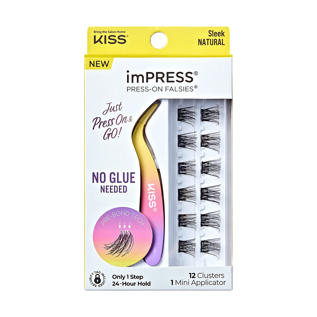 Impress Falsies Self Adhesive Eyelashes, 12 Lash Clusters + Applicator – Sleek